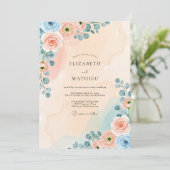 Invitation Mariage à l'aquarelle rêveuse pêche (Debout devant)