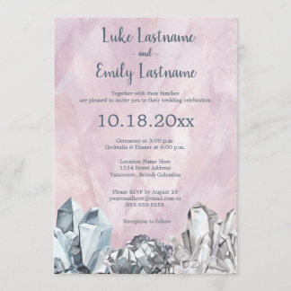 Invitation Mariage à l'aquarelle rose avec géode et pierres p