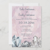 Invitation Mariage à l'aquarelle rose avec géodes et pierres (Devant)