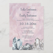 Invitation Mariage à l'aquarelle rose avec géodes et pierres  (Devant / Derrière)