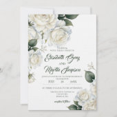 Invitation Mariage à l'aquarelle Rose Blanche (Devant)
