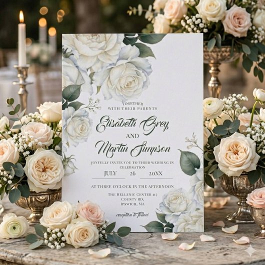 Invitation Mariage à l'aquarelle Rose Blanche