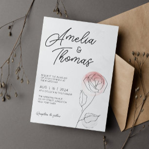 Invitation Mariage à l'aquarelle Rose Romantique Écriture Élé