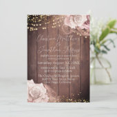 Invitation Mariage à l'aquarelle Roses roses sur bois (Debout devant)