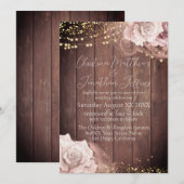 Invitation Mariage à l'aquarelle Roses roses sur bois (Devant / Derrière)