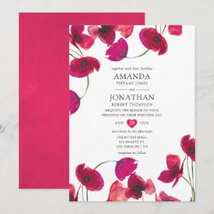 Invitation Mariage à l'aquarelle rouge au coquelicot