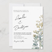 Invitation Mariage à l'aquarelle rustique avec verdure d'euca (Devant)