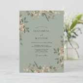 Invitation Mariage à l'aquarelle Sage Olive (Debout devant)