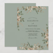 Invitation Mariage à l'aquarelle Sage Olive (Devant / Derrière)
