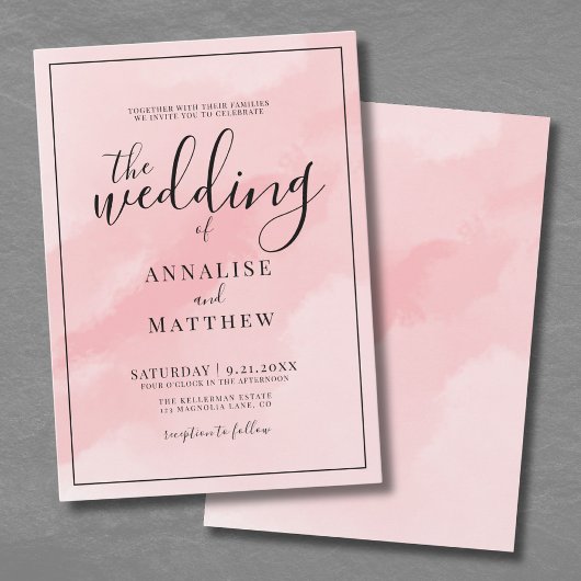 Invitation Mariage à l'aquarelle simple rose blush