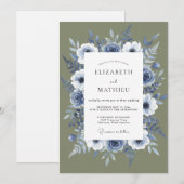 Invitation Mariage à l'aquarelle Slate Moss (Devant / Derrière)
