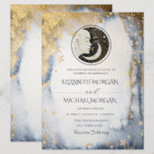 Invitation Mariage à l'aquarelle Soleil Lune Céleste (Devant / Derrière)