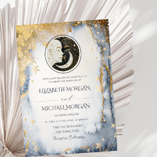 Invitation Mariage à l'aquarelle Soleil Lune Céleste