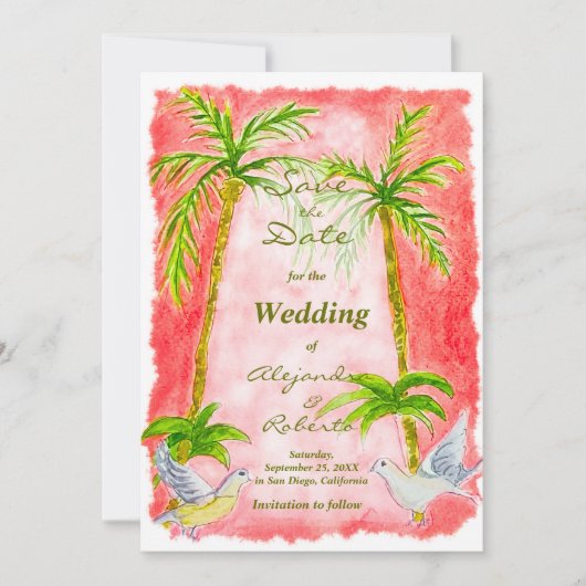 Invitation Mariage à l'aquarelle tropicale rustique Enregistr (Devant)