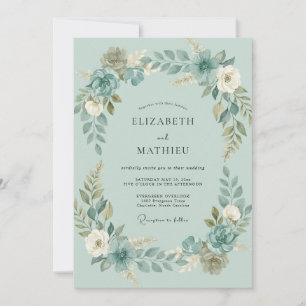Invitation Mariage à l'aquarelle turquoise écume de mer