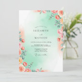 Invitation Mariage à l'aquarelle vert menthe éthérée (Debout devant)