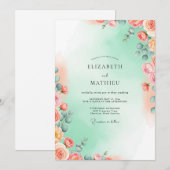 Invitation Mariage à l'aquarelle vert menthe éthérée (Devant / Derrière)