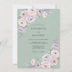 Invitation Mariage à l'aquarelle vert sauge de rêve