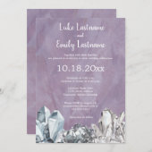 Invitation Mariage à l'aquarelle violette de géode et de pier (Devant / Derrière)
