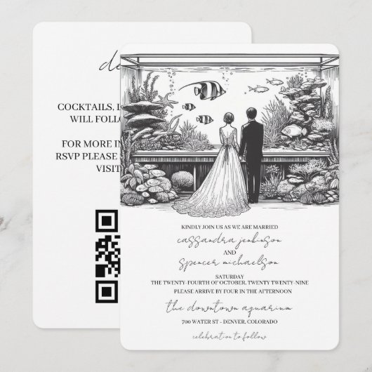 Invitation Mariage à l'Aquarium avec QR Code (Devant / Derrière)