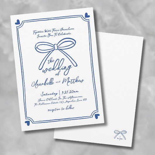 Invitation Mariage à l'arc bleu dessiné à la main de façon fa