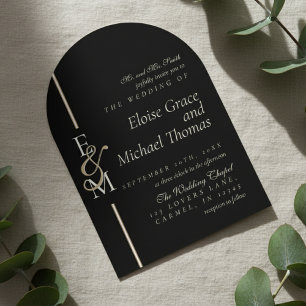 Invitation Mariage à l'arc de cravate noire en script monogra