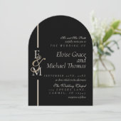 Invitation Mariage à l'arc de cravate noire en script monogra (Debout devant)