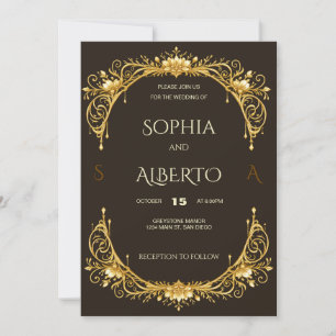 Invitation Mariage à l'arc floral doré Art Nouveau élégant