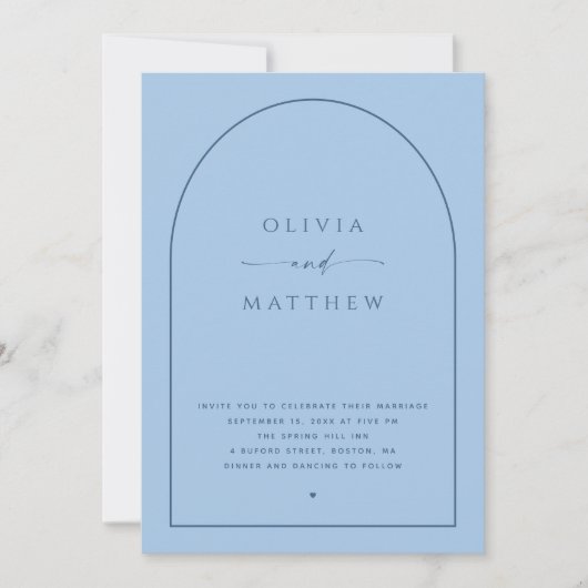 Invitation Mariage à l'arche bleu ciel pastel | Photo et code (Devant)