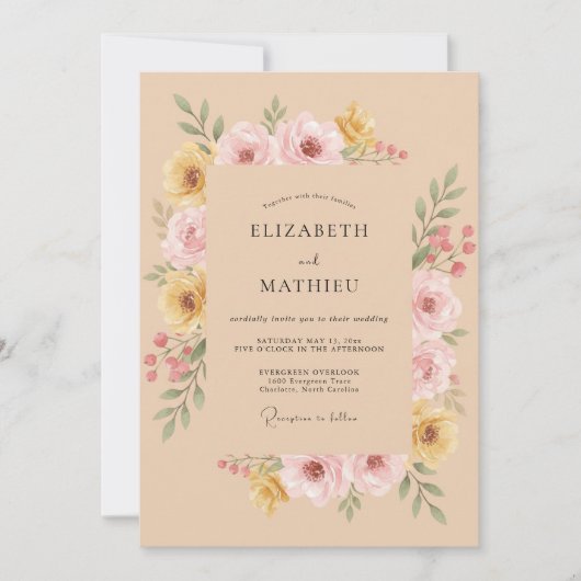 Invitation Mariage à l'arche botanique rose tendre (Devant)