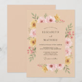 Invitation Mariage à l'arche botanique rose tendre (Devant / Derrière)