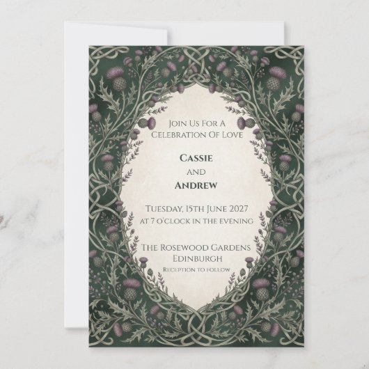 Invitation Mariage à l'arche celtique Chardon vert foncé (Devant)