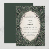 Invitation Mariage à l'arche celtique Chardon vert foncé (Devant / Derrière)