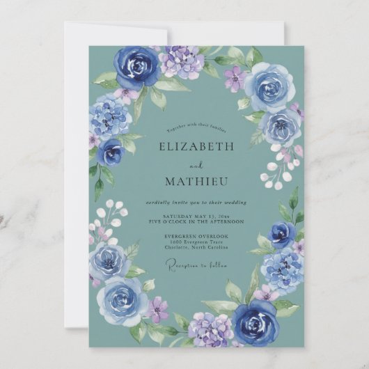 Invitation Mariage à l'arche de bleu poussiéreux (Devant)