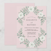 Invitation Mariage à l'arche de feuilles blanches rosées (Devant / Derrière)