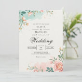 Invitation Mariage à l'arche de fleur de thé bleu doux (Debout devant)