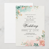 Invitation Mariage à l'arche de fleur de thé bleu doux (Devant / Derrière)
