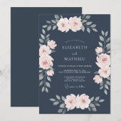 Invitation Mariage à l'arche de Fleur Navy Douce (Devant / Derrière)