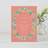 Invitation Mariage à l'arche de floraison bleu corail (Debout devant)