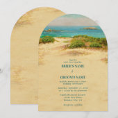 Invitation Mariage à l'arche de plage côtière à l'aquarelle (Devant / Derrière)