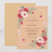 Invitation Mariage à l'arche de rose corail (Devant / Derrière)