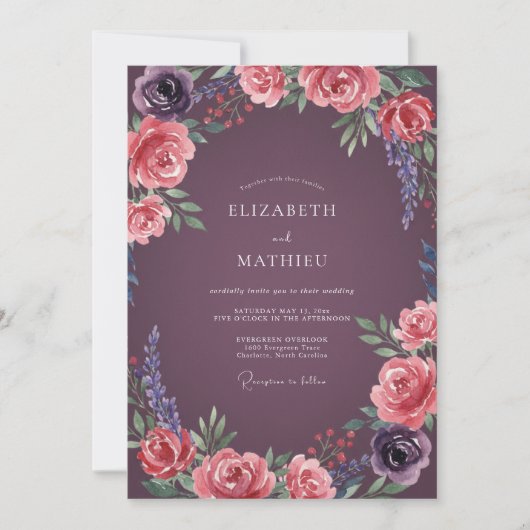 Invitation Mariage à l'Arche de Rose Pourpre (Devant)