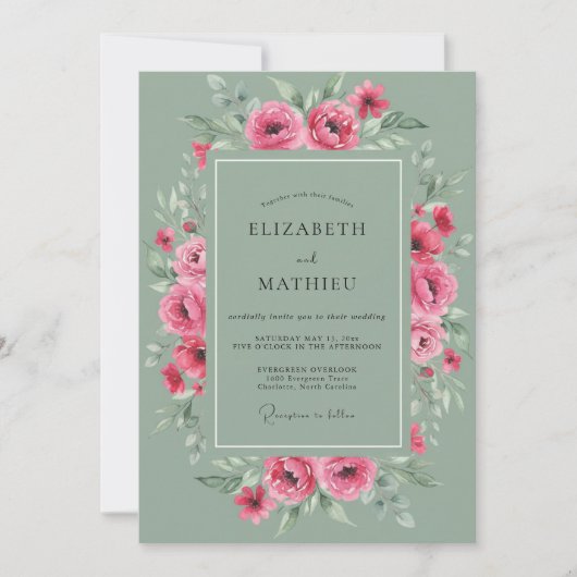 Invitation Mariage à l'arche de rose rose (Devant)