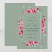 Invitation Mariage à l'arche de rose rose (Devant / Derrière)