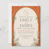 Invitation Mariage à l'arche d'or orange brûlé (Devant)