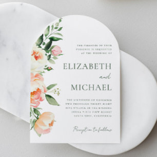 Invitation Mariage à l'arche en aquarelle florale rose