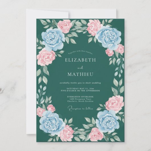 Invitation Mariage à l'arche fleurie sarcelle (Devant)