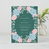 Invitation Mariage à l'arche fleurie sarcelle (Debout devant)