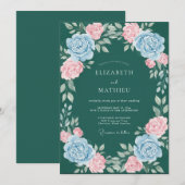 Invitation Mariage à l'arche fleurie sarcelle (Devant / Derrière)
