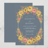 Invitation Mariage à l'arche florale bleu ardoise (Devant / Derrière)